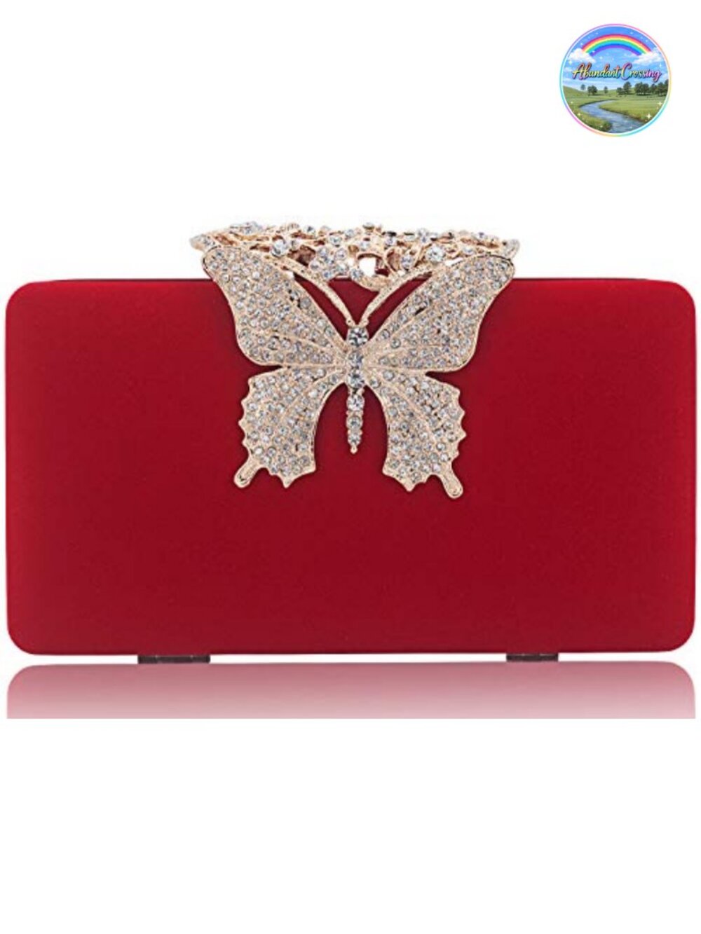 Velvet Rhinestone Crystal Butterfly Clutch Evening Party Formal Handbag